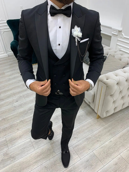 Bernard Black Slim Fit Peak Lapel Tuxedo - BRABION