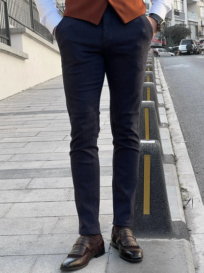 Fabio Navy Blue Slim Fit Cotton Pants - BRABION