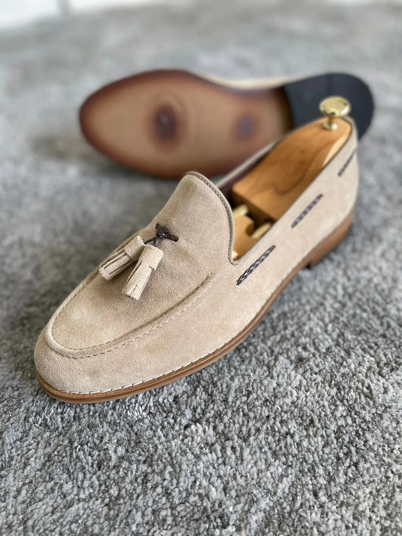 Remy Beige Suede Tassel Loafers - BRABION