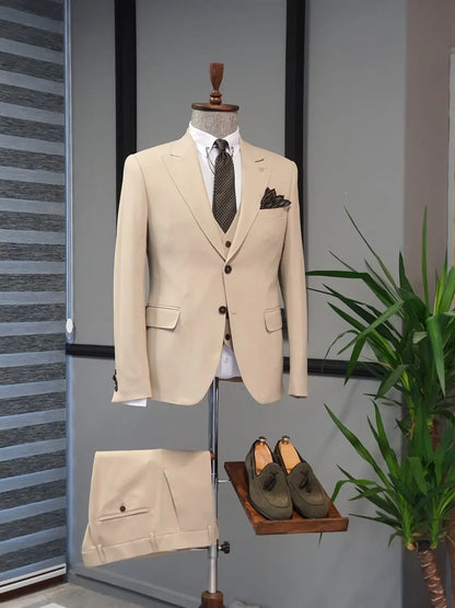 Bristol Beige Slim Fit Cotton Suit - Versatile Elegance for Every Occasion brabion