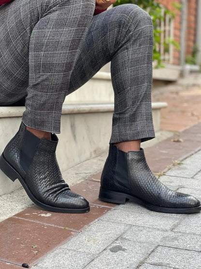 Remy Black Woven Leather Chelsea Boots - Elevate Your Style - BRABION