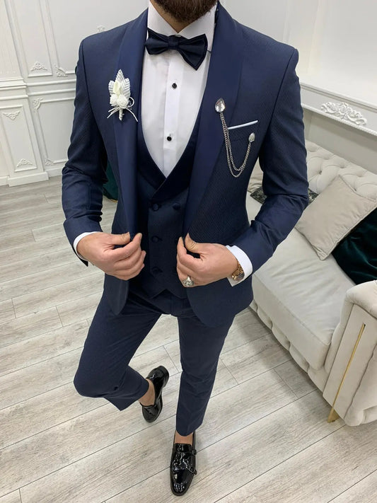 Avion Blue Slim Fit Shawl Lapel Tuxedo - BRABION