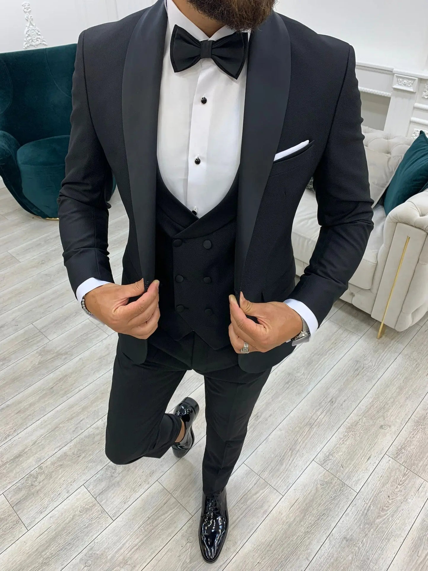 Lazio Black Slim Fit Shawl Lapel Tuxedo - BRABION