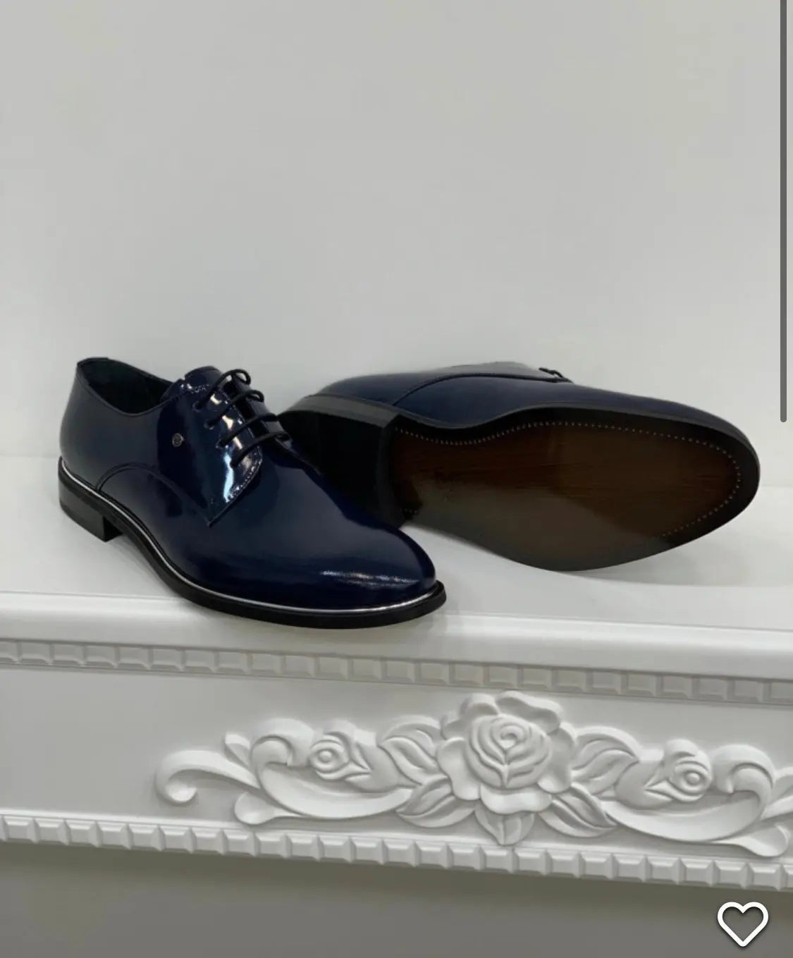 Berton Navy Blue Leather Lace-Up Classic Shoes - BRABION