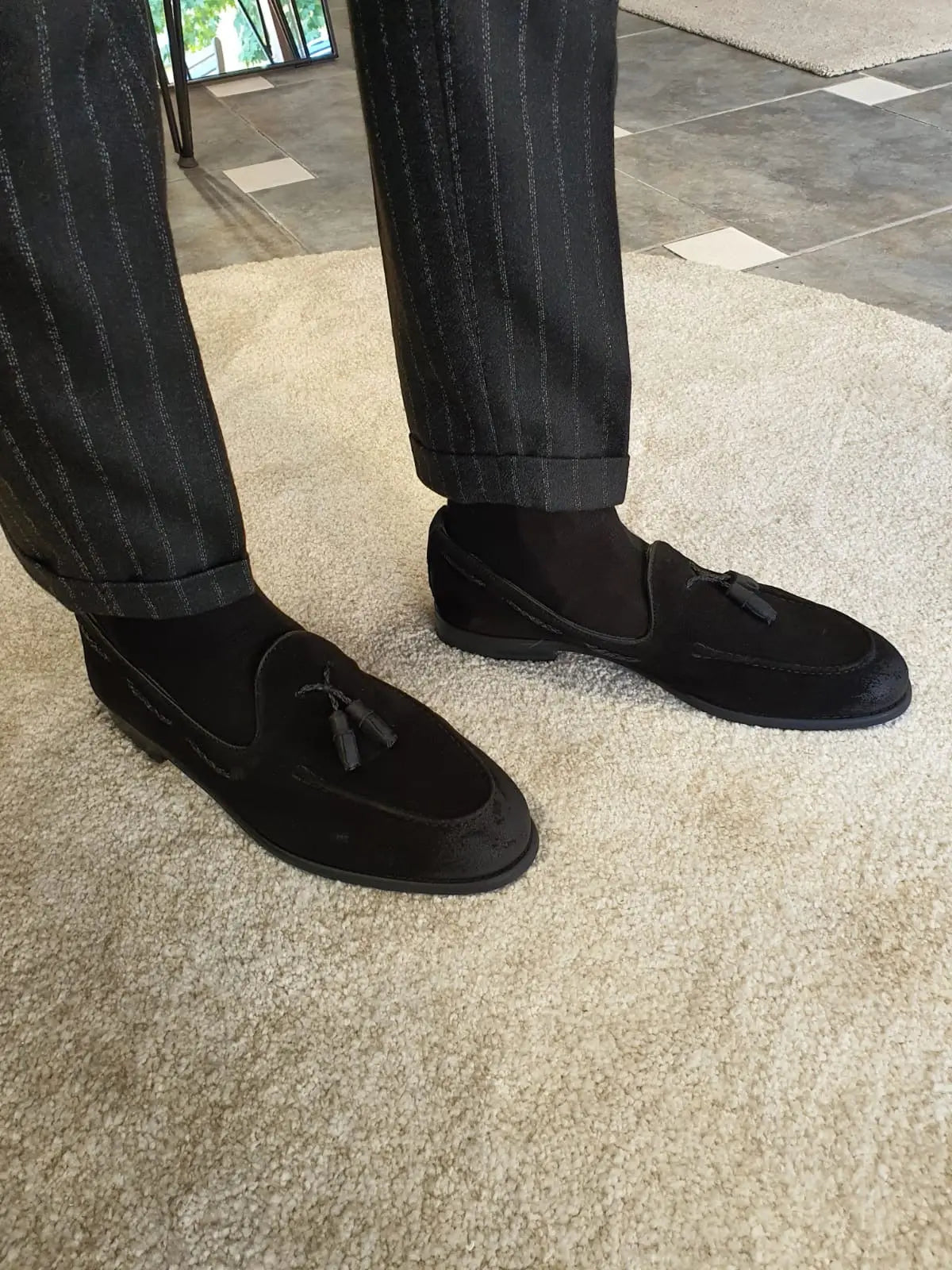 Stefano Black Suede Tassel Loafers: The Ultimate in Elegance and Comfort - BRABION