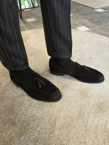 Stefano Black Suede Tassel Loafers: The Ultimate in Elegance and Comfort - BRABION
