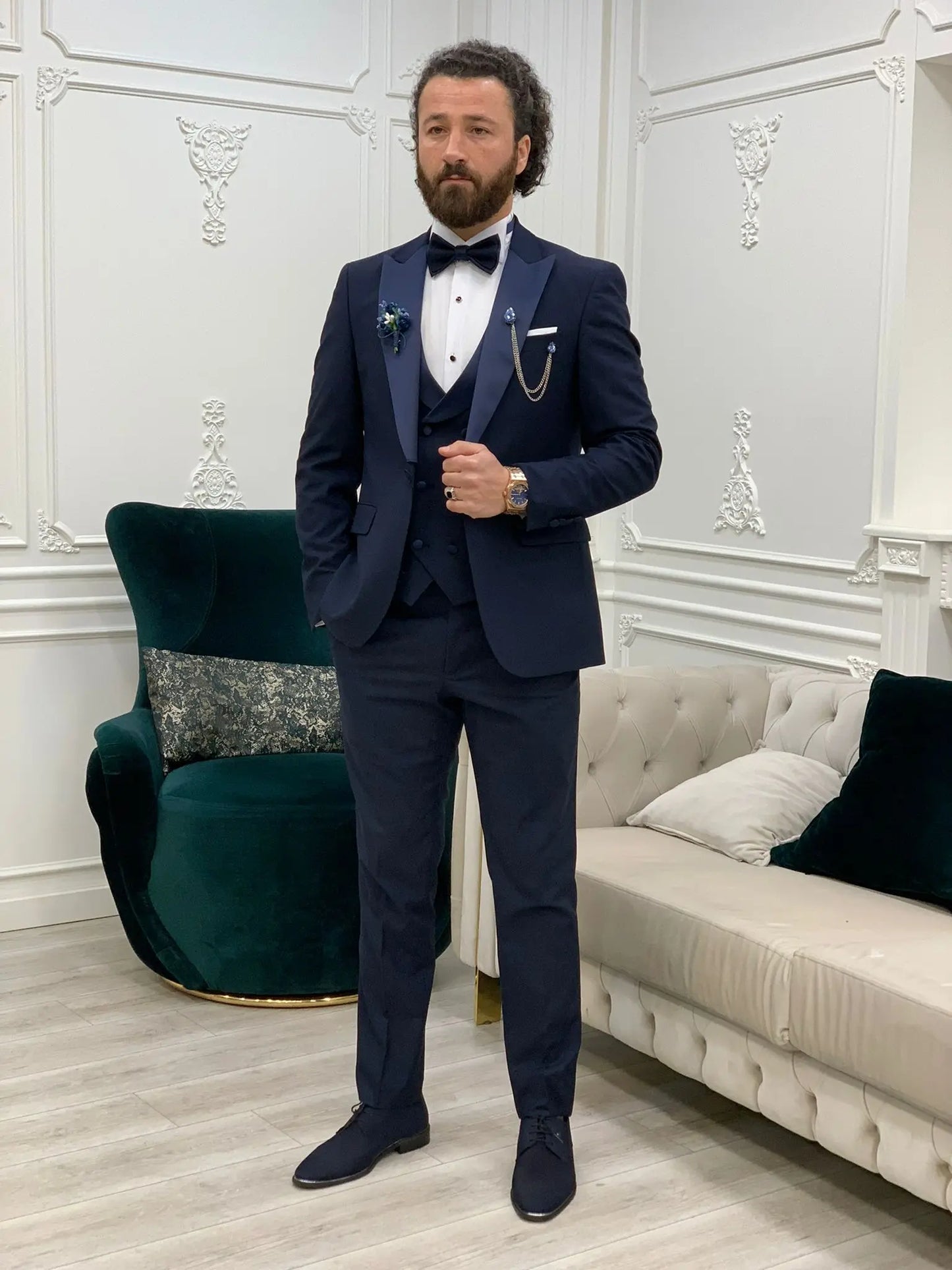 Porto Navy Blue Slim Fit Tuxedo for Timeless Elegance - BRABION