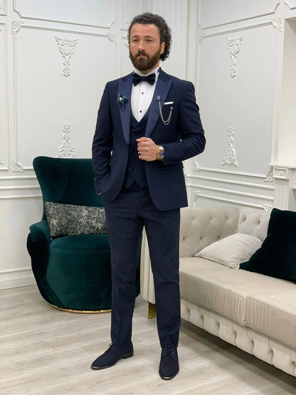 Porto Navy Blue Slim Fit Tuxedo for Timeless Elegance - BRABION