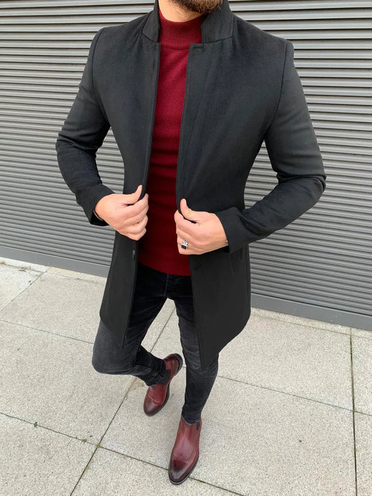 Kenzie Black Slim Fit Wool Long Coat - BRABION