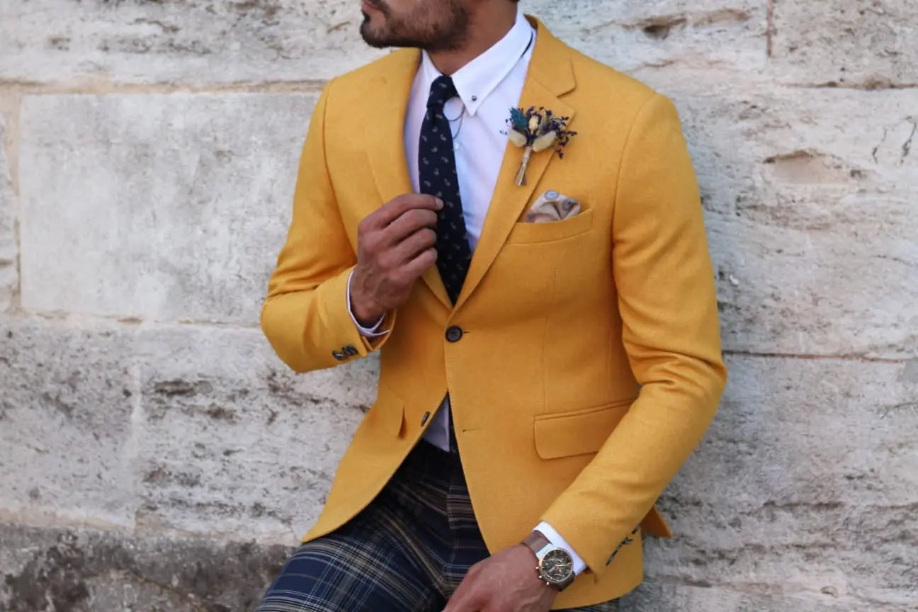Marina Mustard Slim Fit Blazer - Elevate Your Style - BRABION