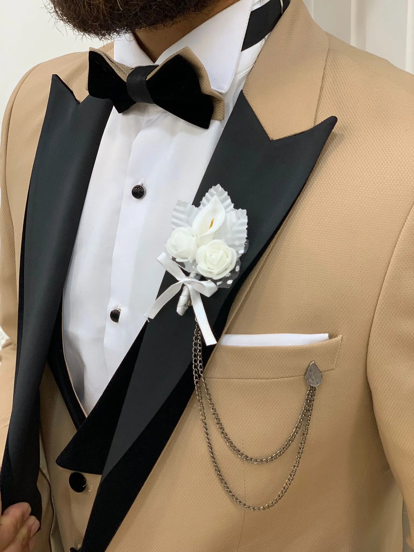Mark Golden Slim Fit Velvet Peak Lapel Tuxedo - BRABION