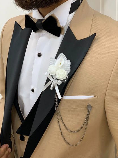 Mark Golden Slim Fit Velvet Peak Lapel Tuxedo - BRABION