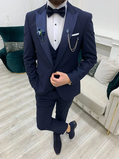 Porto Navy Blue Slim Fit Tuxedo for Timeless Elegance - BRABION