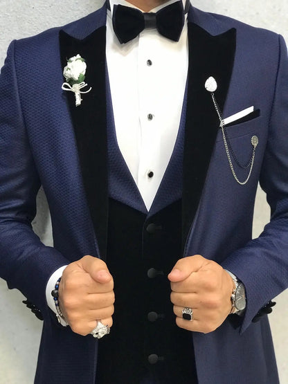 Acacia Navy Blue Patterned Tuxedo - BRABION