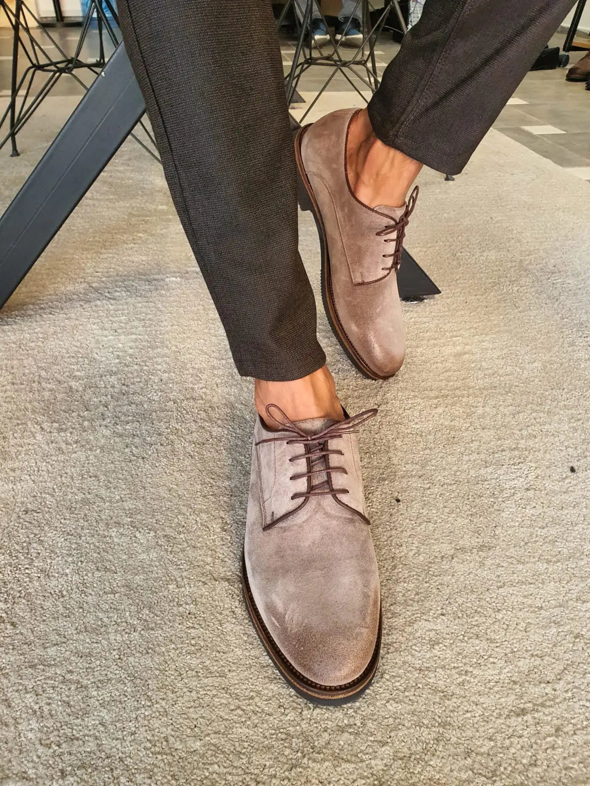 Stefano Beige Suede Derbys - Elegant Versatile Footwear for Every Occasion - BRABION