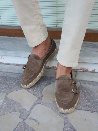 Cole Beige Suede Double Monk Strap Loafers - Elevate Your Style - BRABION