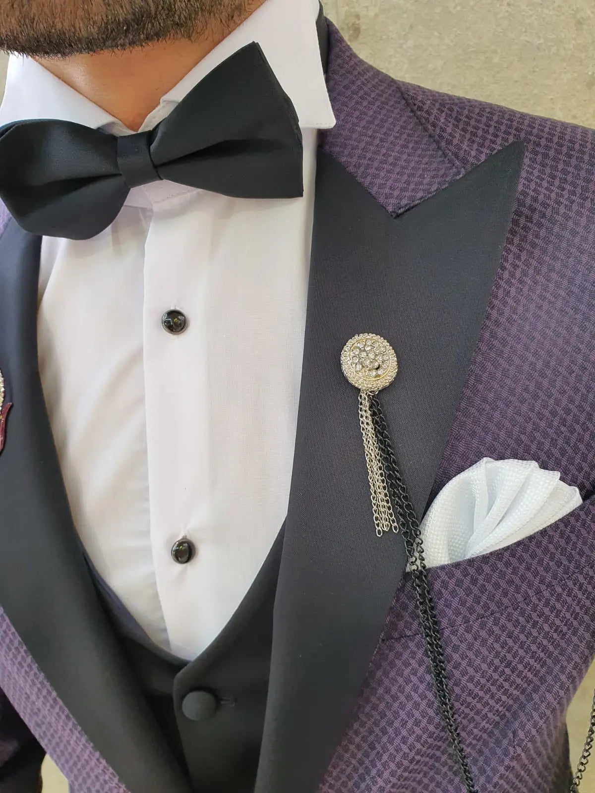 VillaNova Purple Slim Fit Patterned Tuxedo - BRABION