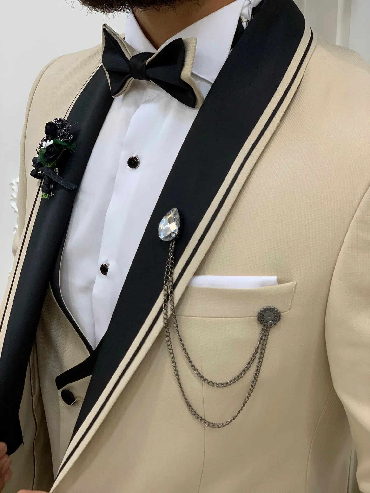 Infinite Beige Slim Fit Shawl Lapel Tuxedo - BRABION