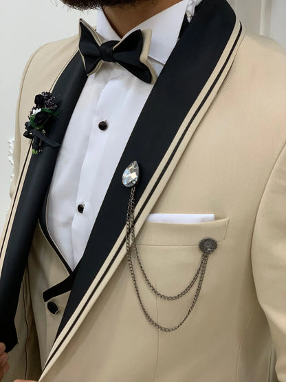 Infinite Beige Slim Fit Shawl Lapel Tuxedo - BRABION
