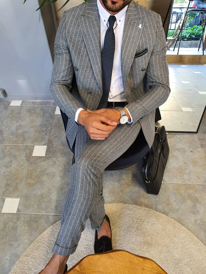 Wellington Gray Pinstripe Double Breasted Suit BOJONI