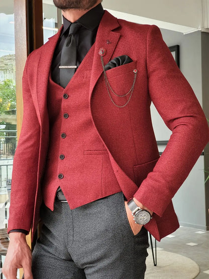 Men's Claret Red Slim Fit Suit – Elegant Versatility for Every Occasion BOJONI