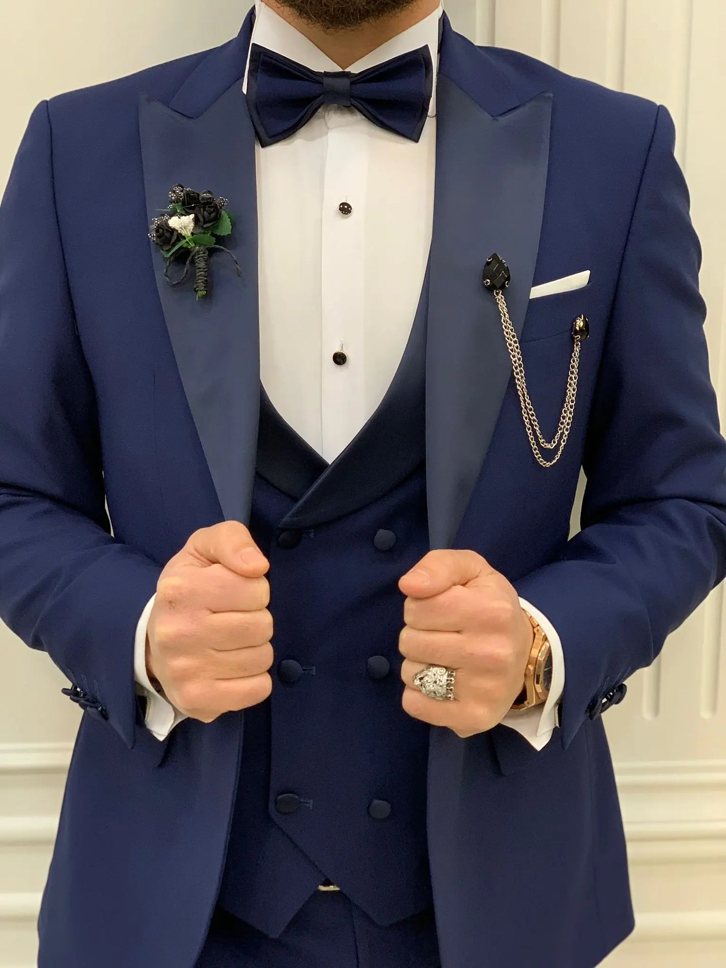 Perris Navy Blue Slim Fit Tuxedo - BRABION