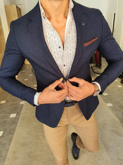 Torino Navy Blue Slim Fit Blazer: The Ultimate Versatile Jacket - BRABION