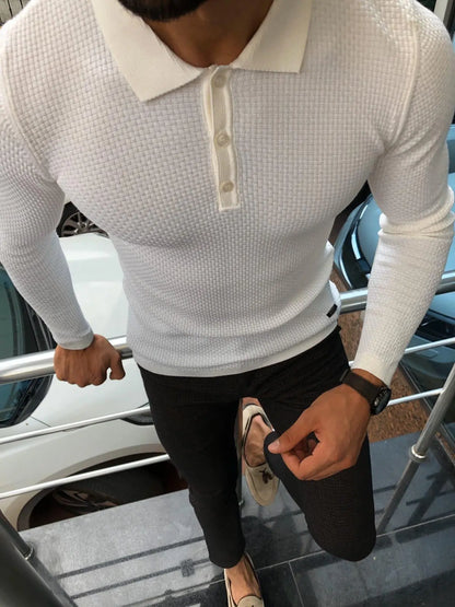 Fabros White Slim Fit Patterned Sweater - BRABION