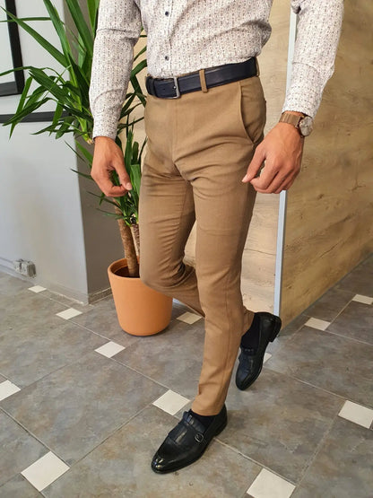 Torino Brown Slim Fit Pants - Versatile Elegance for Every Occasion - BRABION