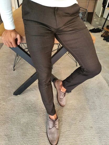 Stefano Brown Slim Fit Cotton Pants - BRABION