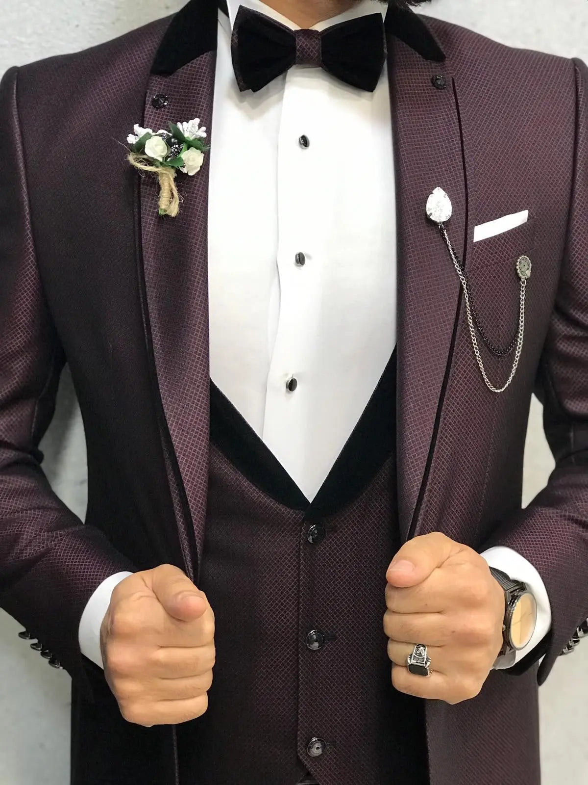Lazio Claret Red Slim-Fit Tuxedo for Men - BRABION