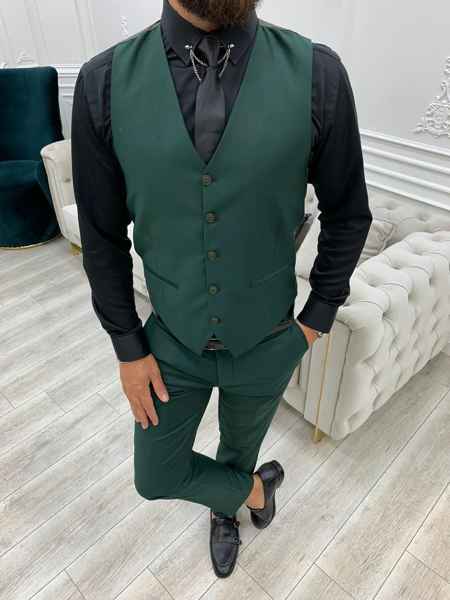 Wilson Green Slim Fit Peak Lapel Suit - Elevate Your Style BOJONI