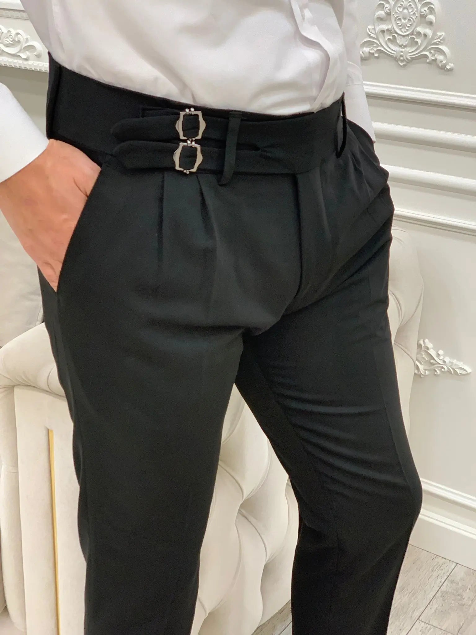 Black Buckled Canvas Trousers - BRABION