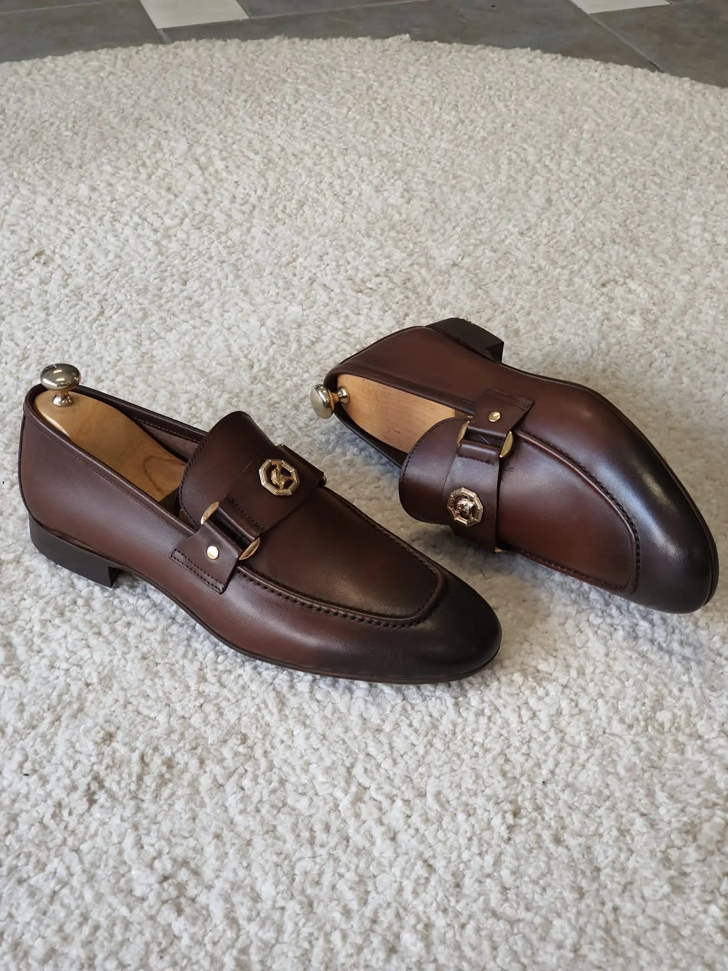 Berton Brown Penny Loafers - Timeless Leather Elegance - BRABION