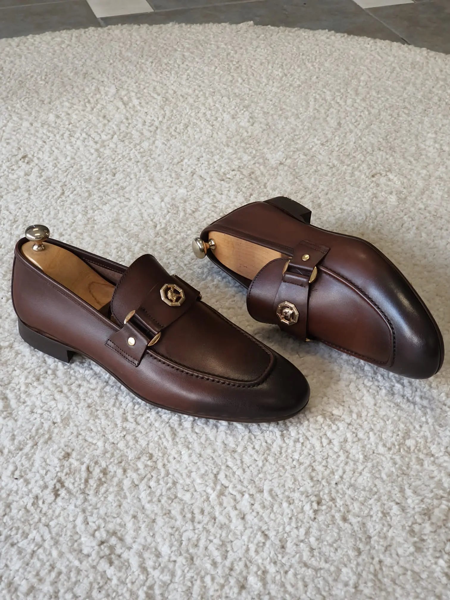 Berton Brown Penny Loafers - Timeless Leather Elegance - BRABION