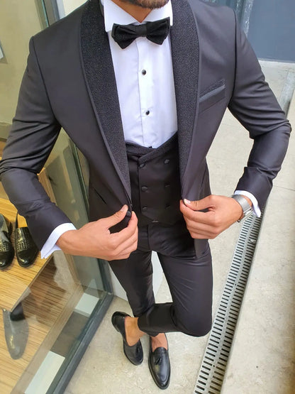 Midvale Black Slim Fit Shawl Lapel Tuxedo - BRABION