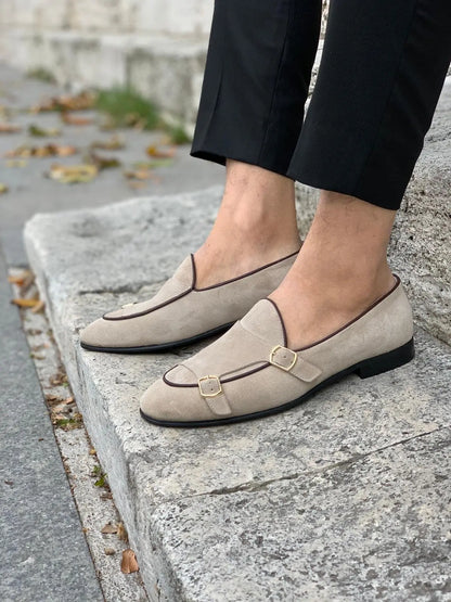 Stanoss Cream Buckle Shoes for Men - BRABION