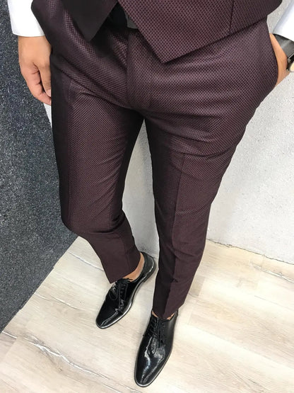 Acacia Claret Red Slim Fit Tuxedo - BRABION