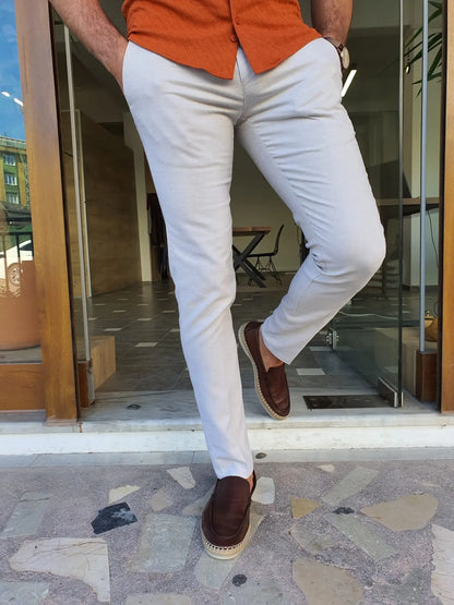 Mantova Beige Slim Fit Cotton Pants for Every Occasion - BRABION