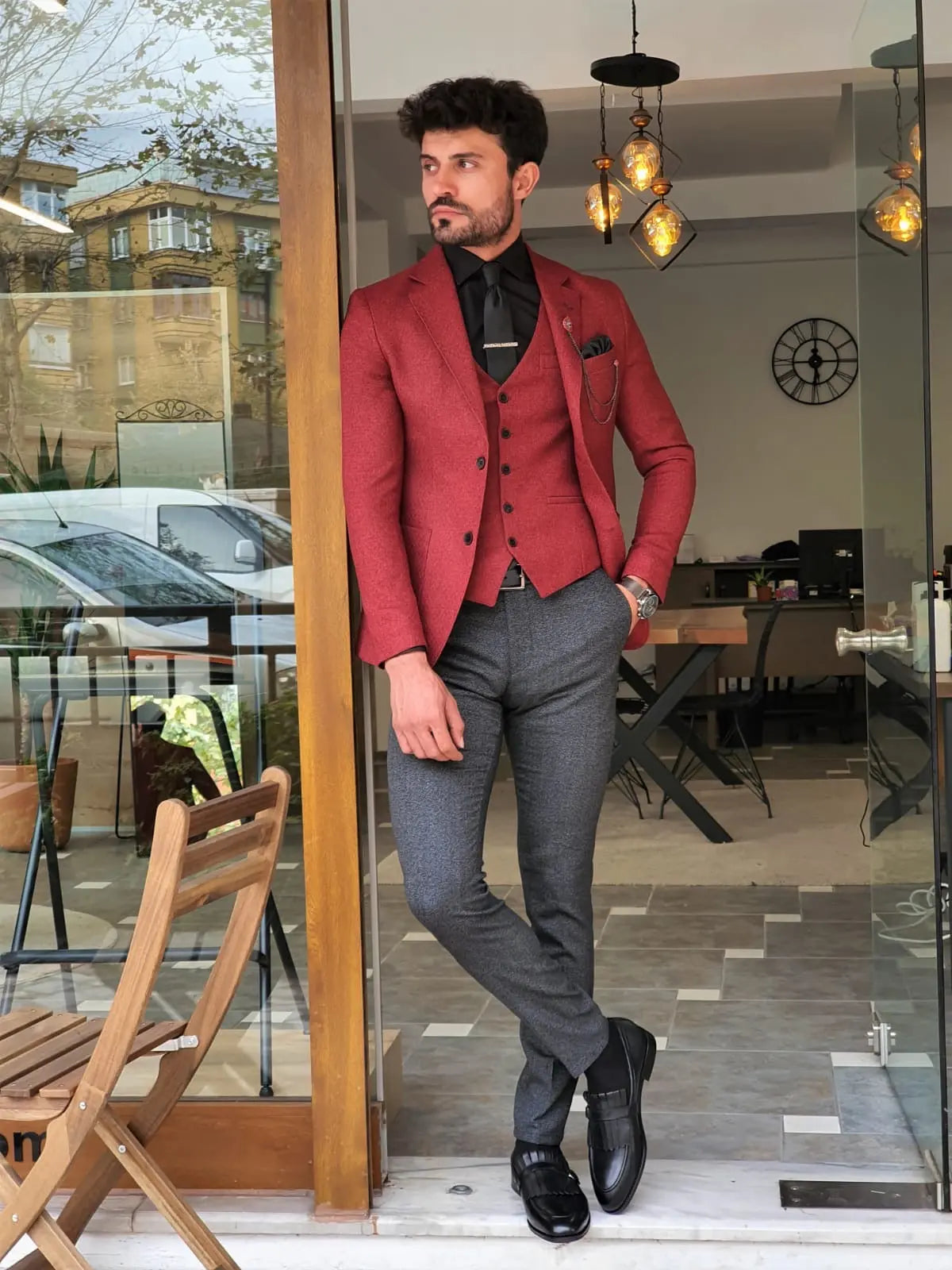 Men's Claret Red Slim Fit Suit – Elegant Versatility for Every Occasion BOJONI