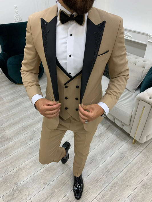 Lazio Golden Slim Fit Peak Lapel Tuxedo for Distinct Elegance - BRABION