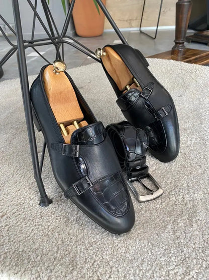 Louise Black Double Monk Strap Loafers: Elevate Your Style - BRABION