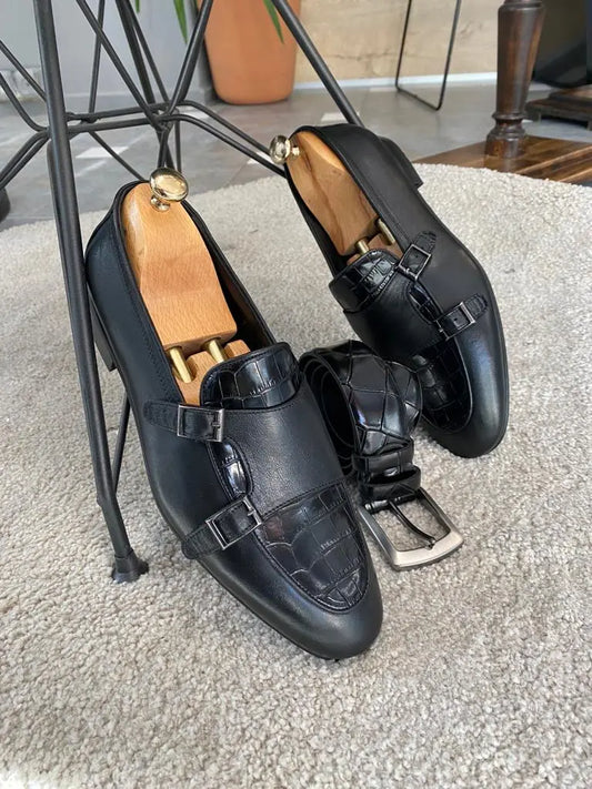 Louise Black Double Monk Strap Loafers: Elevate Your Style - BRABION