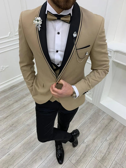 Napoli Gold Slim Fit Shawl Lapel Tuxedo - Elevate Your Formal Look - BRABION