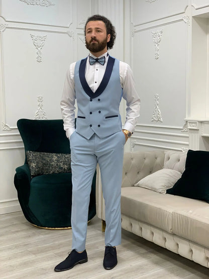Perris Ice Blue Slim Fit Tuxedo - BRABION