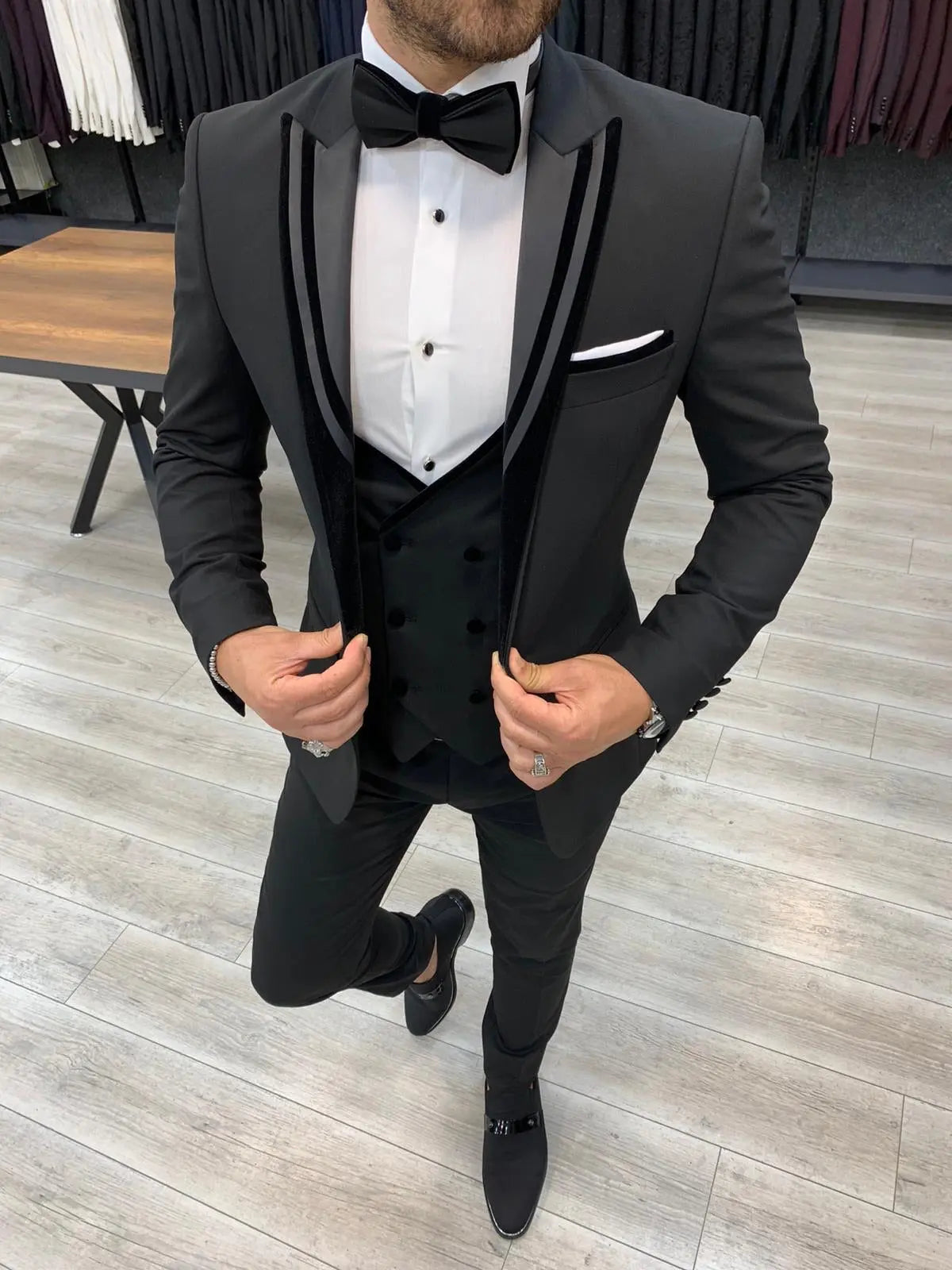 Stefano Black Slim Fit Shawl Lapel Tuxedo - BRABION