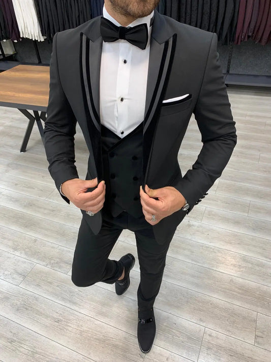 Stefano Black Slim Fit Shawl Lapel Tuxedo - BRABION