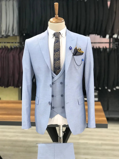 Eros Sky Blue Slim Fit Wool Suit for Every Occasion BOJONI