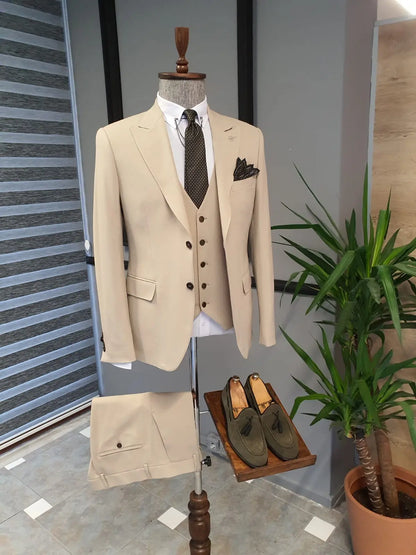 Bristol Beige Slim Fit Cotton Suit - Versatile Elegance for Every Occasion brabion