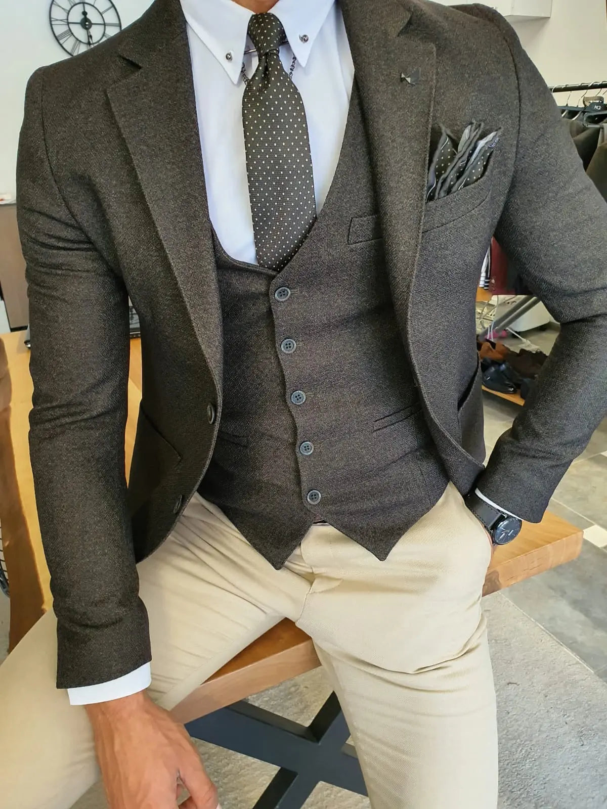 Men's Khaki Slim Fit Suit - Elevate Your Elegance BOJONI